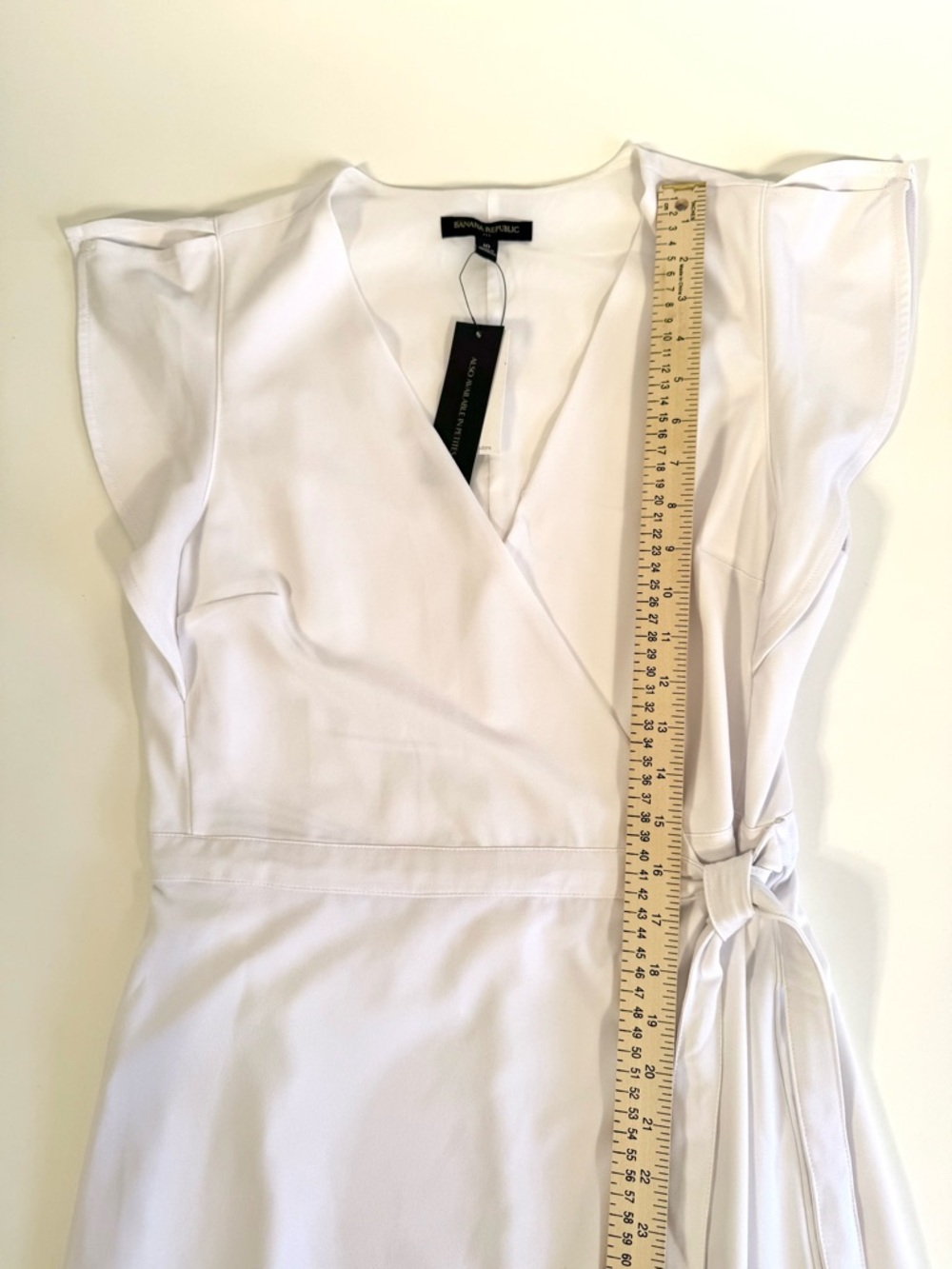 Banana Republic White V-Neck Faux Wrap Tie-Waist Mini Dress Bridal Graduation - Picture 8 of 13